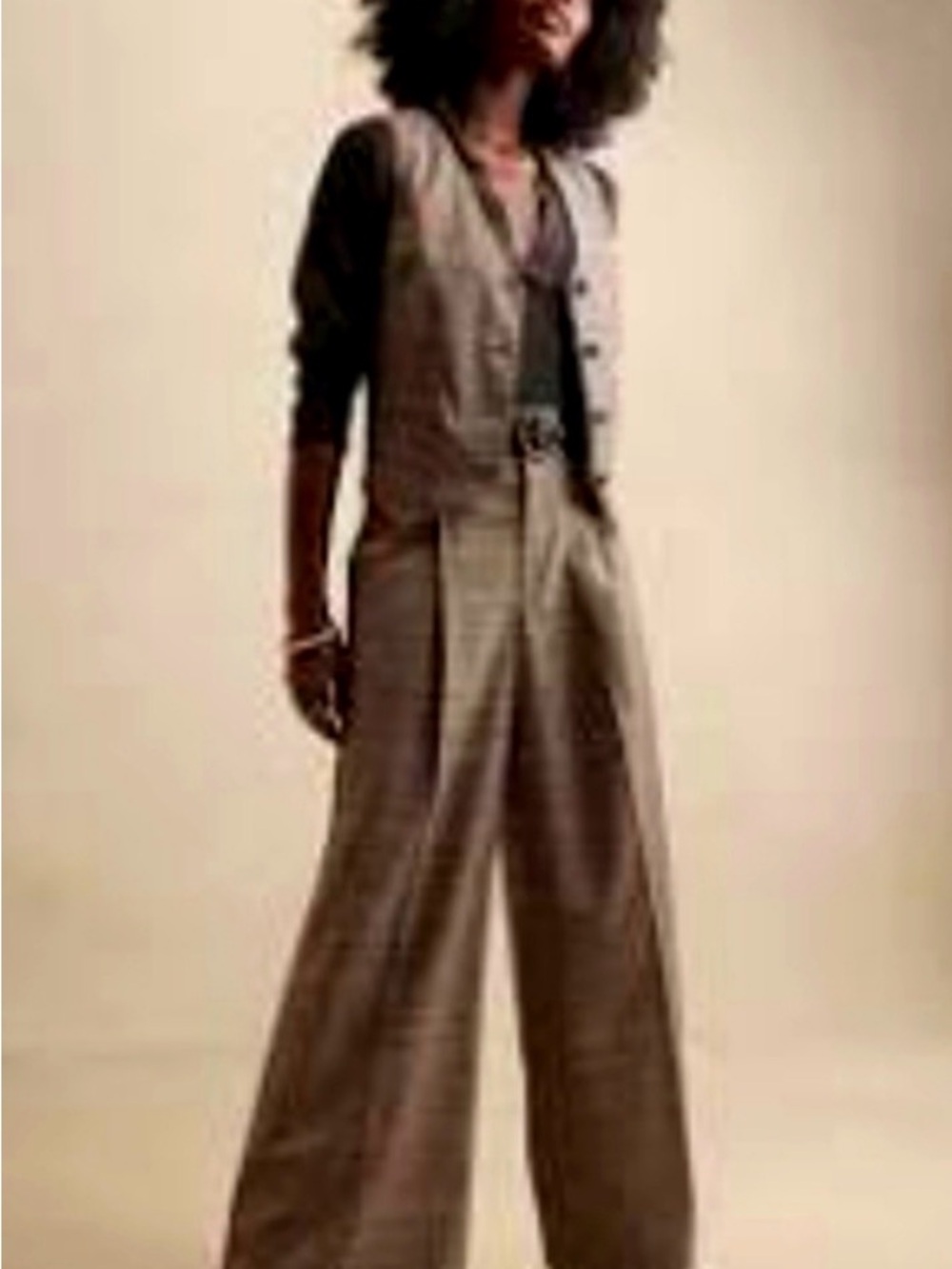 Banana Republic Glen Plaid Vest & High Waisted Wide Leg Pants